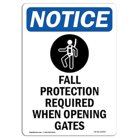 OSHA Notice Sign, Fall Protection Required With Symbol, 24in X 18in Decal